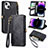 Funda de Cuero Cartera con Soporte Carcasa S05D para Apple iPhone 15