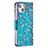 Funda de Cuero Cartera con Soporte Flores Carcasa L01 para Apple iPhone 13 Mini Cian