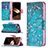 Funda de Cuero Cartera con Soporte Flores Carcasa L01 para Apple iPhone 15 Cian