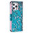 Funda de Cuero Cartera con Soporte Flores Carcasa L02 para Apple iPhone 15 Pro Max Cian