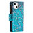 Funda de Cuero Cartera con Soporte Flores Carcasa L03 para Apple iPhone 13 Cian