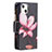 Funda de Cuero Cartera con Soporte Flores Carcasa L03 para Apple iPhone 15 Marron