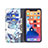 Funda de Cuero Cartera con Soporte Flores Carcasa para Apple iPhone 13 Mini Azul