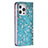 Funda de Cuero Cartera con Soporte Flores Carcasa para Apple iPhone 13 Pro Max Azul Cielo