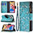 Funda de Cuero Cartera con Soporte Flores Carcasa para Apple iPhone 13 Pro Max Cian