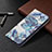 Funda de Cuero Cartera con Soporte Flores Carcasa para Apple iPhone 15 Plus Azul