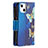 Funda de Cuero Cartera con Soporte Mariposa Carcasa L04 para Apple iPhone 13 Mini Azul