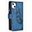 Funda de Cuero Cartera con Soporte Mariposa Carcasa L08 para Apple iPhone 15 Azul