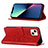 Funda de Cuero Cartera con Soporte Mariposa Carcasa L10 para Apple iPhone 13 Mini Rojo