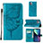 Funda de Cuero Cartera con Soporte Mariposa Carcasa L10 para Apple iPhone 15 Pro Max Azul