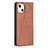 Funda de Cuero Cartera con Soporte Patron de Moda Carcasa L04 para Apple iPhone 15 Marron