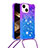 Funda Silicona Carcasa Goma Bling-Bling con Acollador Cordon Lanyard S01 para Apple iPhone 13