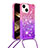 Funda Silicona Carcasa Goma Bling-Bling con Acollador Cordon Lanyard S01 para Apple iPhone 14