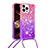 Funda Silicona Carcasa Goma Bling-Bling con Acollador Cordon Lanyard S01 para Apple iPhone 14 Pro