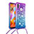 Funda Silicona Carcasa Goma Bling-Bling con Acollador Cordon Lanyard S01 para Samsung Galaxy A11