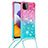 Funda Silicona Carcasa Goma Bling-Bling con Acollador Cordon Lanyard S01 para Samsung Galaxy F42 5G