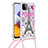 Funda Silicona Carcasa Goma Bling-Bling con Acollador Cordon Lanyard S02 para Samsung Galaxy F42 5G