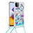 Funda Silicona Carcasa Goma Bling-Bling con Acollador Cordon Lanyard S02 para Samsung Galaxy F42 5G