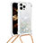 Funda Silicona Carcasa Goma Bling-Bling con Acollador Cordon Lanyard S03 para Apple iPhone 13 Pro