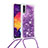 Funda Silicona Carcasa Goma Bling-Bling con Acollador Cordon Lanyard S03 para Samsung Galaxy A30S