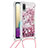 Funda Silicona Carcasa Goma Bling-Bling con Acollador Cordon Lanyard S03 para Samsung Galaxy M02