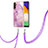 Funda Silicona Gel Goma Patron de Moda Carcasa con Acollador Cordon Lanyard YB5 para Samsung Galaxy Quantum4 5G