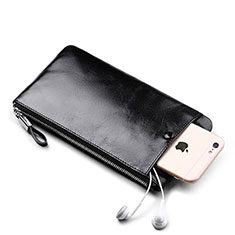 Bolso Cartera Protectora de Cuero Universal H08 para Apple iPhone 5 Negro