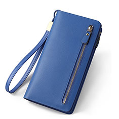 Bolso Cartera Protectora Funda de Cuero con tapa de seda Universal T01 para Samsung Galaxy Note 4 Azul