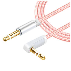 Cable Mini Jack de 3.5mm Adaptador Estereo Doble Macho Plano Audio A08 para Samsung Galaxy Book S 13.3 SM-W767 Rosa