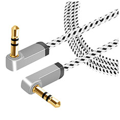 Cable Mini Jack de 3.5mm Adaptador Estereo Doble Macho Plano Audio A13 para Huawei Honor MagicBook 14 Plata