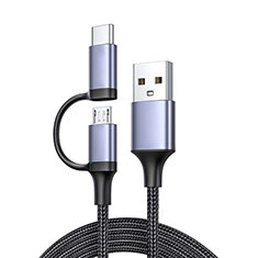 Cable Type-C y Mrico USB Android Universal 3A H01 para Vivo Y100A 5G Gris Oscuro