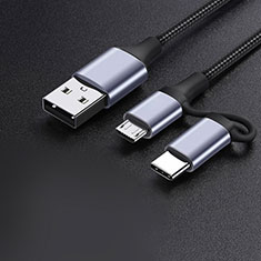 Cable Type-C y Mrico USB Android Universal 3A H01 para Samsung Galaxy Express 2 Ii SM-G3815 Gris Oscuro