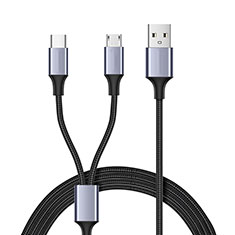 Cable Type-C y Mrico USB Android Universal T02 para Oneplus Nord Negro
