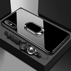 Carcasa Bumper Funda Silicona Espejo con Anillo de dedo Soporte para Huawei Enjoy 10e Negro
