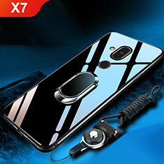 Carcasa Bumper Funda Silicona Espejo con Anillo de dedo Soporte para Nokia X7 Negro