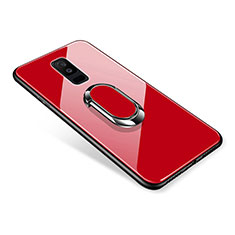 Carcasa Bumper Funda Silicona Espejo con Anillo de dedo Soporte para Samsung Galaxy A9 Star Lite Rojo