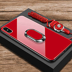 Carcasa Bumper Funda Silicona Espejo con Anillo de dedo Soporte para Xiaomi Mi 8 Pro Global Version Rojo