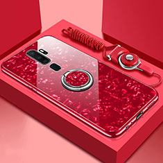 Carcasa Bumper Funda Silicona Espejo con Magnetico Anillo de dedo Soporte A01 para Oppo A11 Rojo