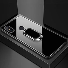 Carcasa Bumper Funda Silicona Espejo con Magnetico Anillo de dedo Soporte A01 para Xiaomi Redmi 6 Pro Negro