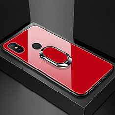 Carcasa Bumper Funda Silicona Espejo con Magnetico Anillo de dedo Soporte A01 para Xiaomi Redmi 6 Pro Rojo