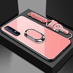 Carcasa Bumper Funda Silicona Espejo con Magnetico Anillo de dedo Soporte A02 para Oppo Reno3 Pro Rosa