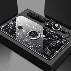 Carcasa Bumper Funda Silicona Espejo con Magnetico Anillo de dedo Soporte M01 para Huawei Y6 Prime (2018) Negro