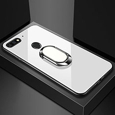 Carcasa Bumper Funda Silicona Espejo con Magnetico Anillo de dedo Soporte para Huawei Enjoy 8e Blanco