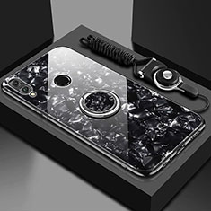 Carcasa Bumper Funda Silicona Espejo con Magnetico Anillo de dedo Soporte para Huawei Enjoy 9 Plus Negro
