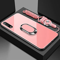 Carcasa Bumper Funda Silicona Espejo con Magnetico Anillo de dedo Soporte para Huawei Honor 9X Rosa