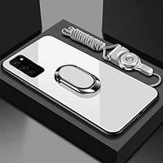 Carcasa Bumper Funda Silicona Espejo con Magnetico Anillo de dedo Soporte para Huawei Honor V30 5G Blanco