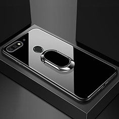 Carcasa Bumper Funda Silicona Espejo con Magnetico Anillo de dedo Soporte para Huawei Y6 Prime (2018) Negro