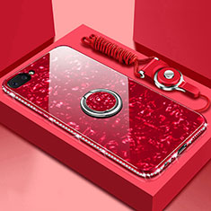 Carcasa Bumper Funda Silicona Espejo con Magnetico Anillo de dedo Soporte para Oppo A12e Rojo