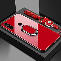 Carcasa Bumper Funda Silicona Espejo con Magnetico Anillo de dedo Soporte para Oppo A31 Rojo