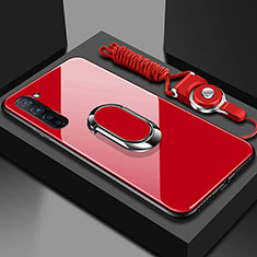 Carcasa Bumper Funda Silicona Espejo con Magnetico Anillo de dedo Soporte para Oppo F15 Rojo